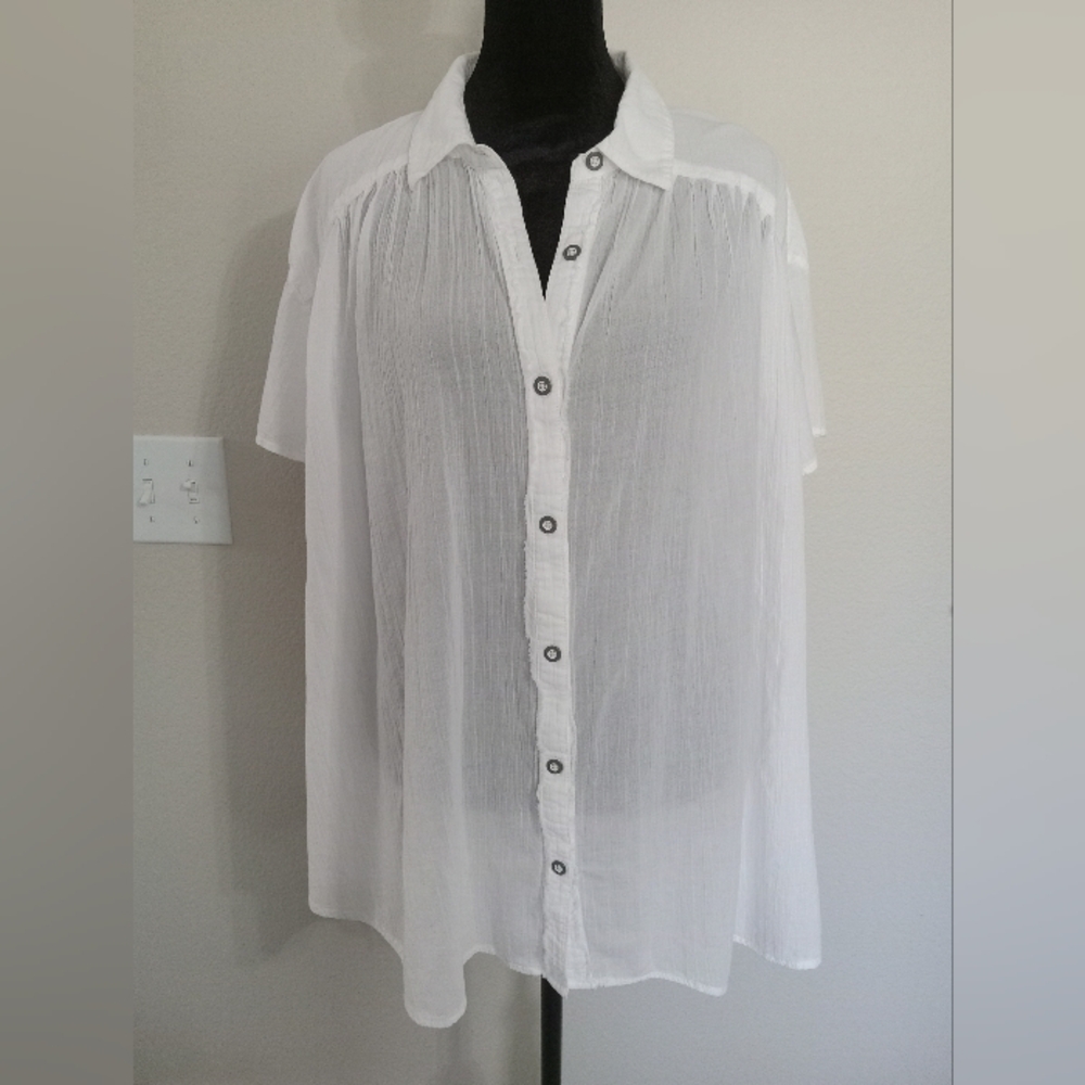 We The Free Oversized White Gauzy Button Down Top - Picture 2 of 8